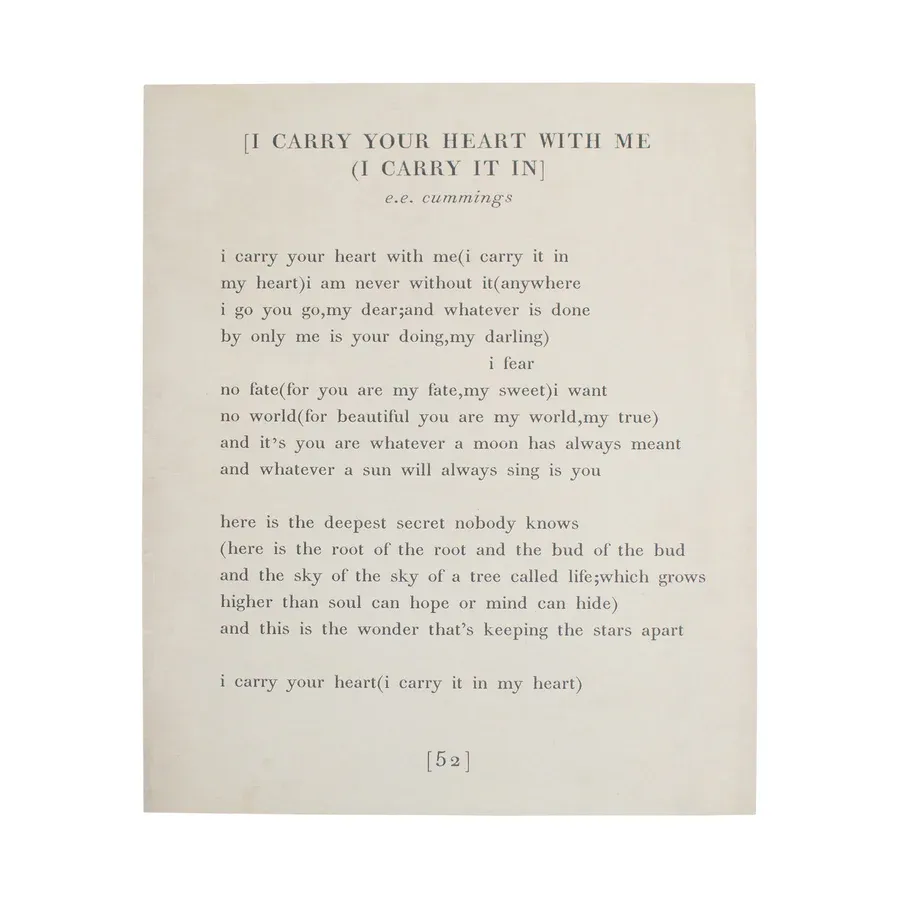 Art Poster Book Collection I Carry Your Heart 12&quot; x 16&quot; Cream