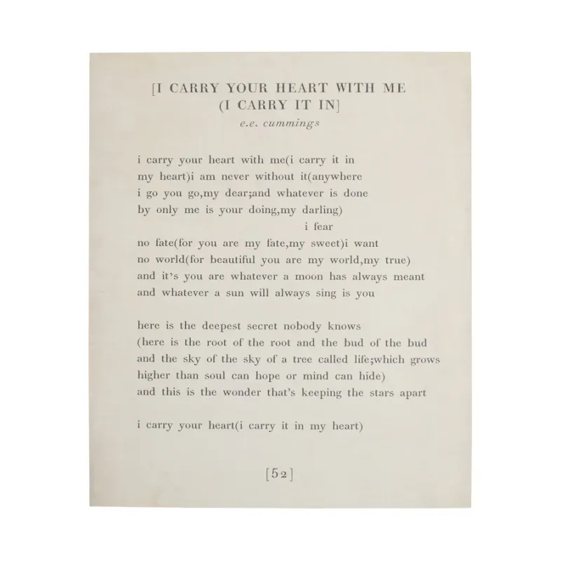 Art Poster Book Collection I Carry Your Heart 12&quot; x 16&quot; Cream