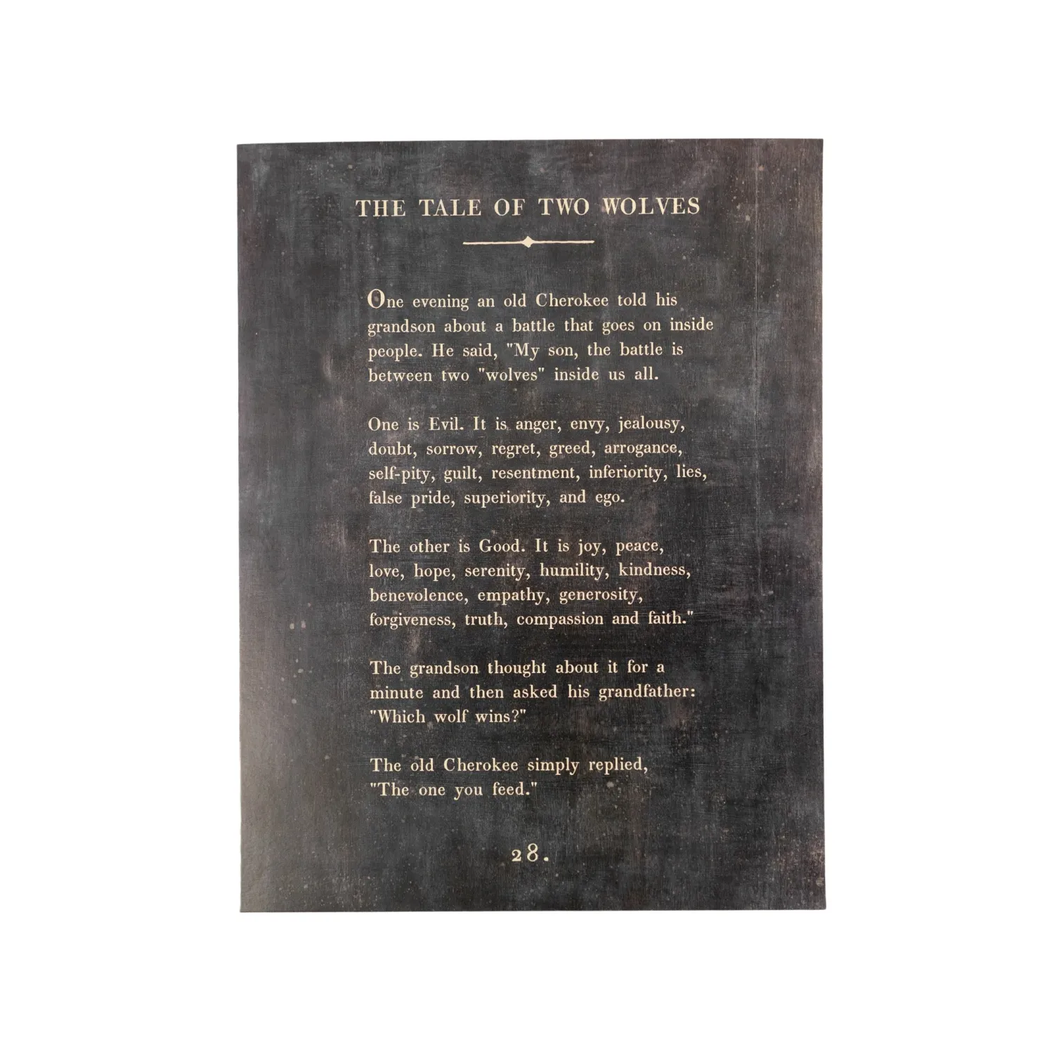 Art Poster Book Collection The Tale Of Two Wolves 12&quot; x 16&quot; Charcoal