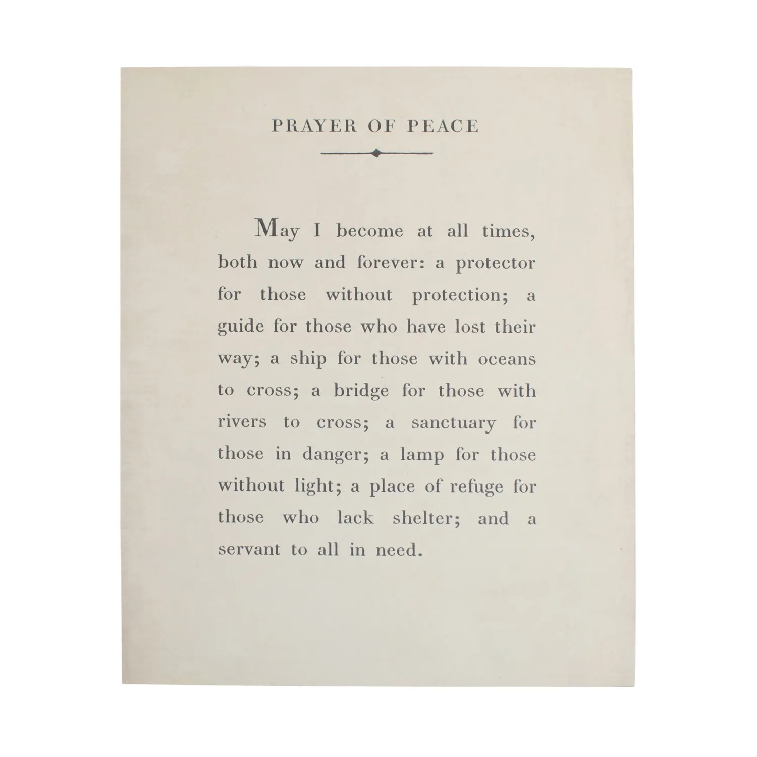 Art Poster Poetry Collection Prayer Of Peace 12&quot; x 16&quot; Cream