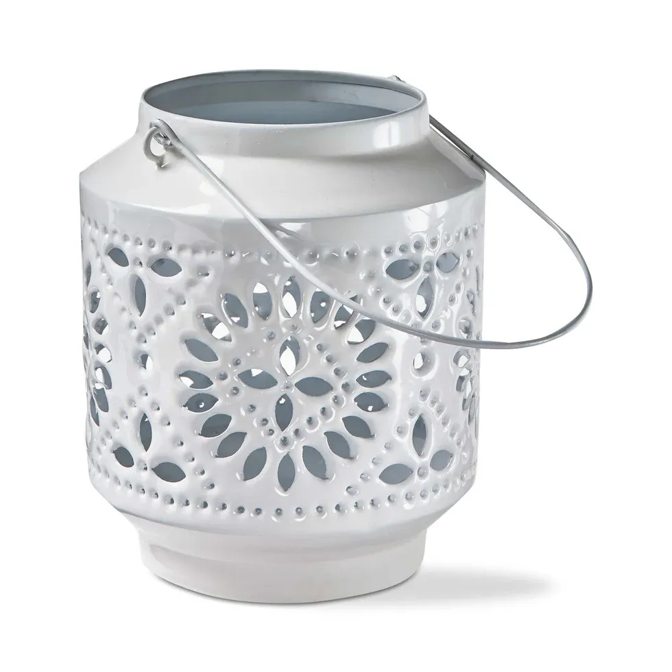 Aura Enamel Lantern In White Medium