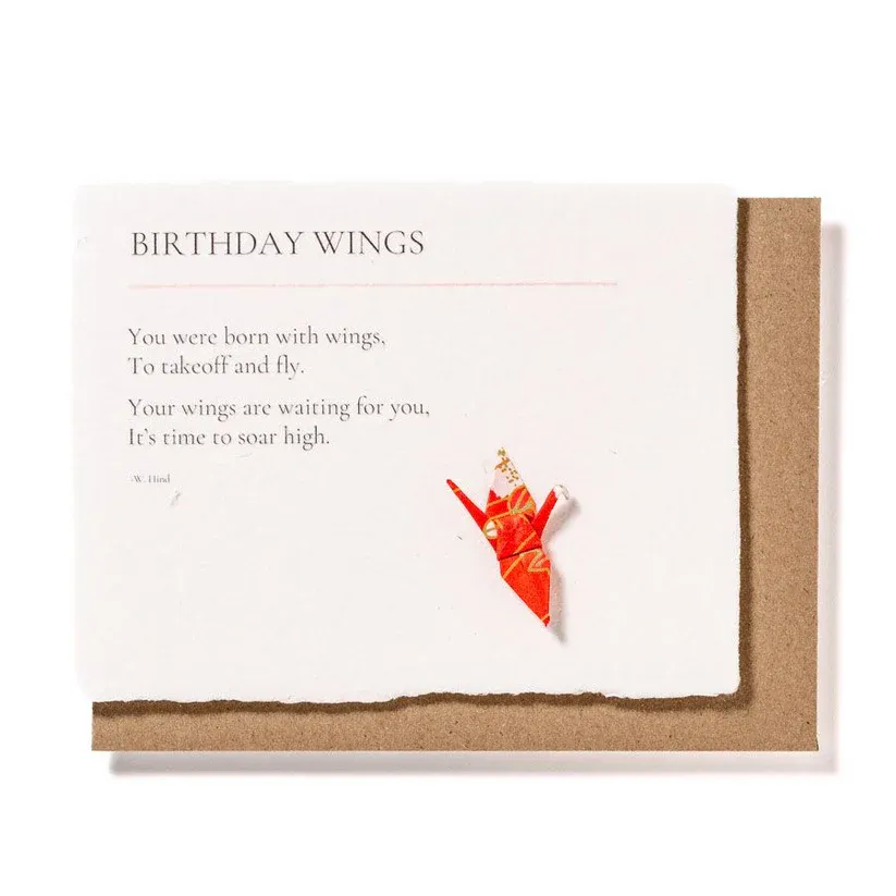 Card Birthday Wings With Origami Crane