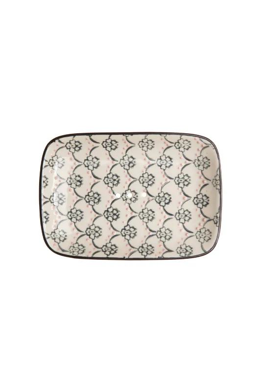 Hand Stamped Soap Dish Oriental Pink &amp; Black
