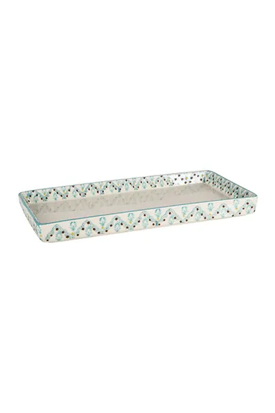 Hand Stamped Tray Oriental Blue &amp; Brown