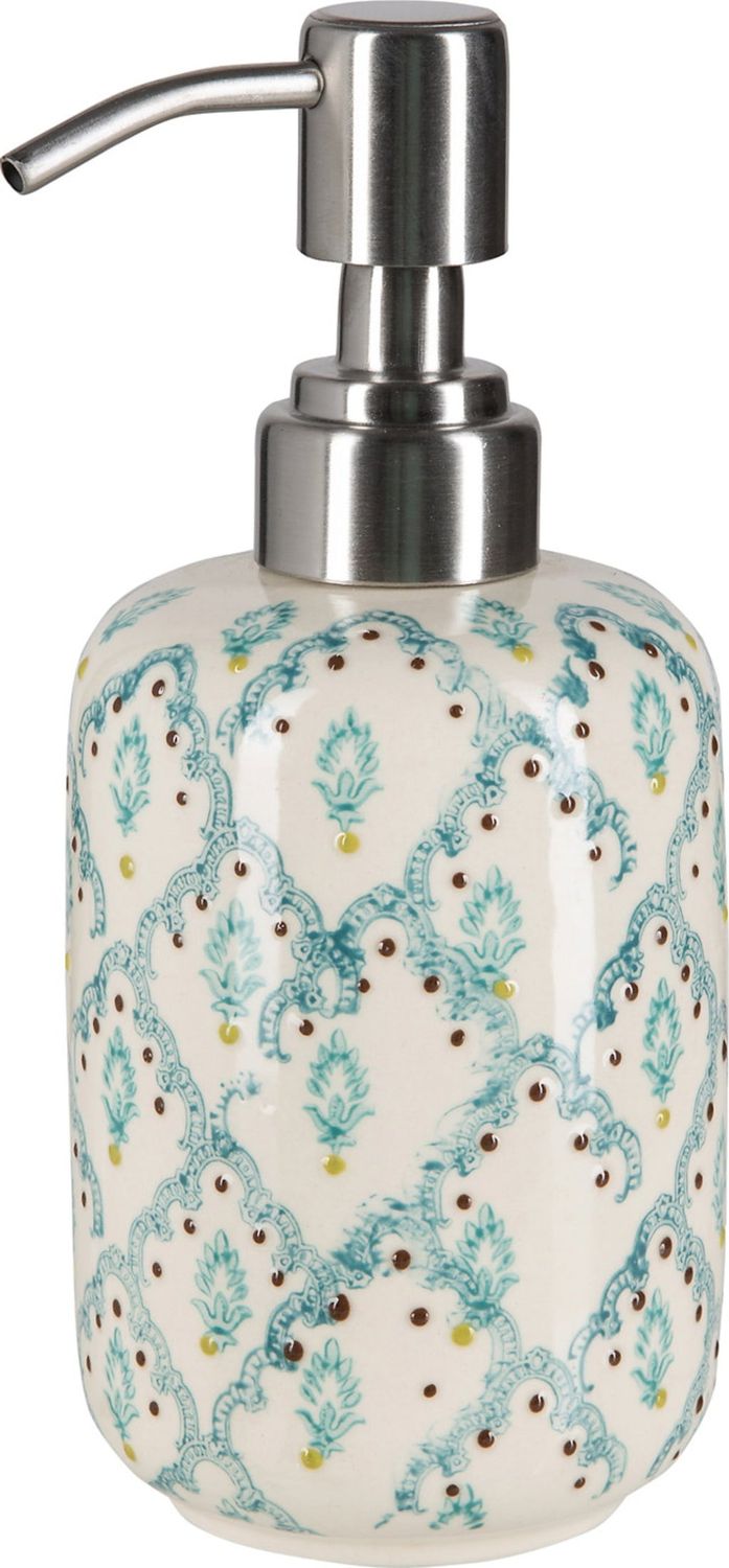 Hand Stamped Soap Dispenser Oriental Blue &amp; Brown