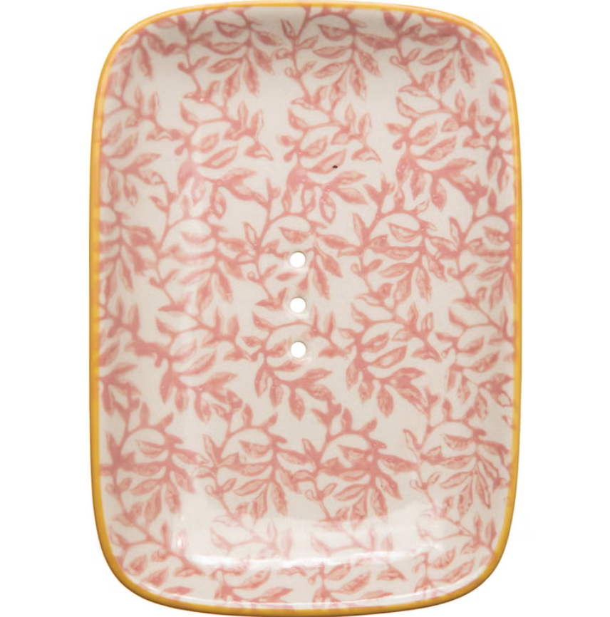 Hand Stamped Soap Dish Pink &amp; Orange