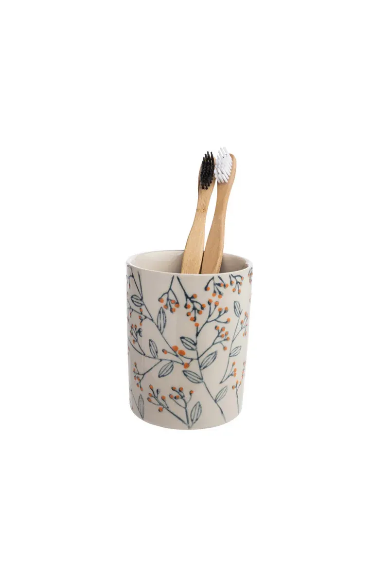 Hand Stamped Toothbrush Holder Romantic Black &amp; Orange