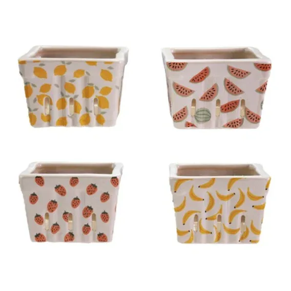 Berry Bowl 4&quot; Sq Stoneware Strawberries