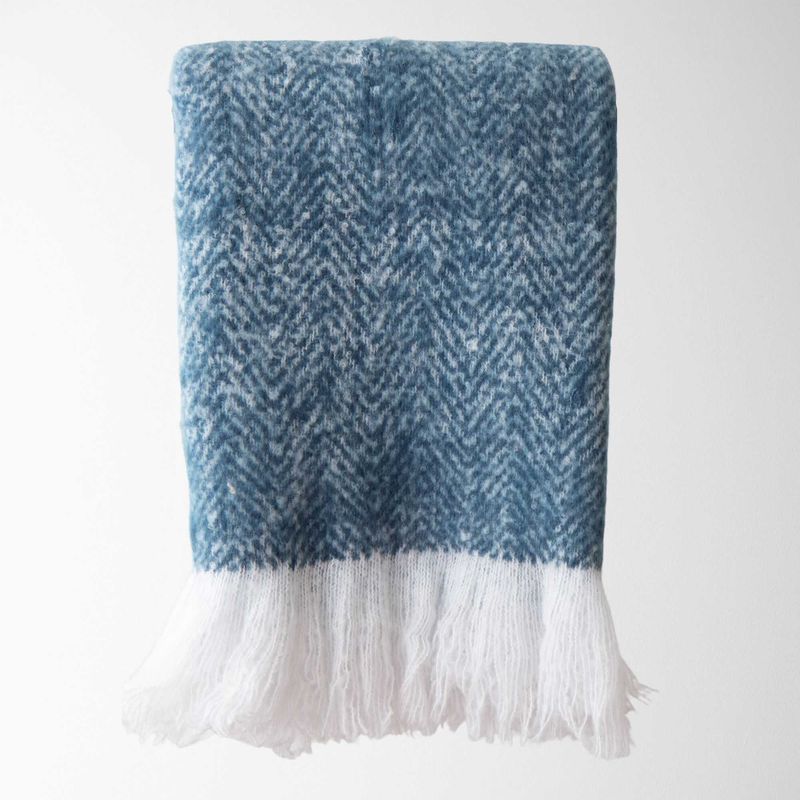 Ella Herringbone Brushed Throw In Blue 50&quot;x60&quot;
