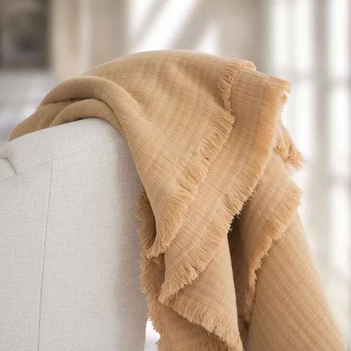 Evie Gauze Cotton Throw Beige 50&quot; x 60&quot;