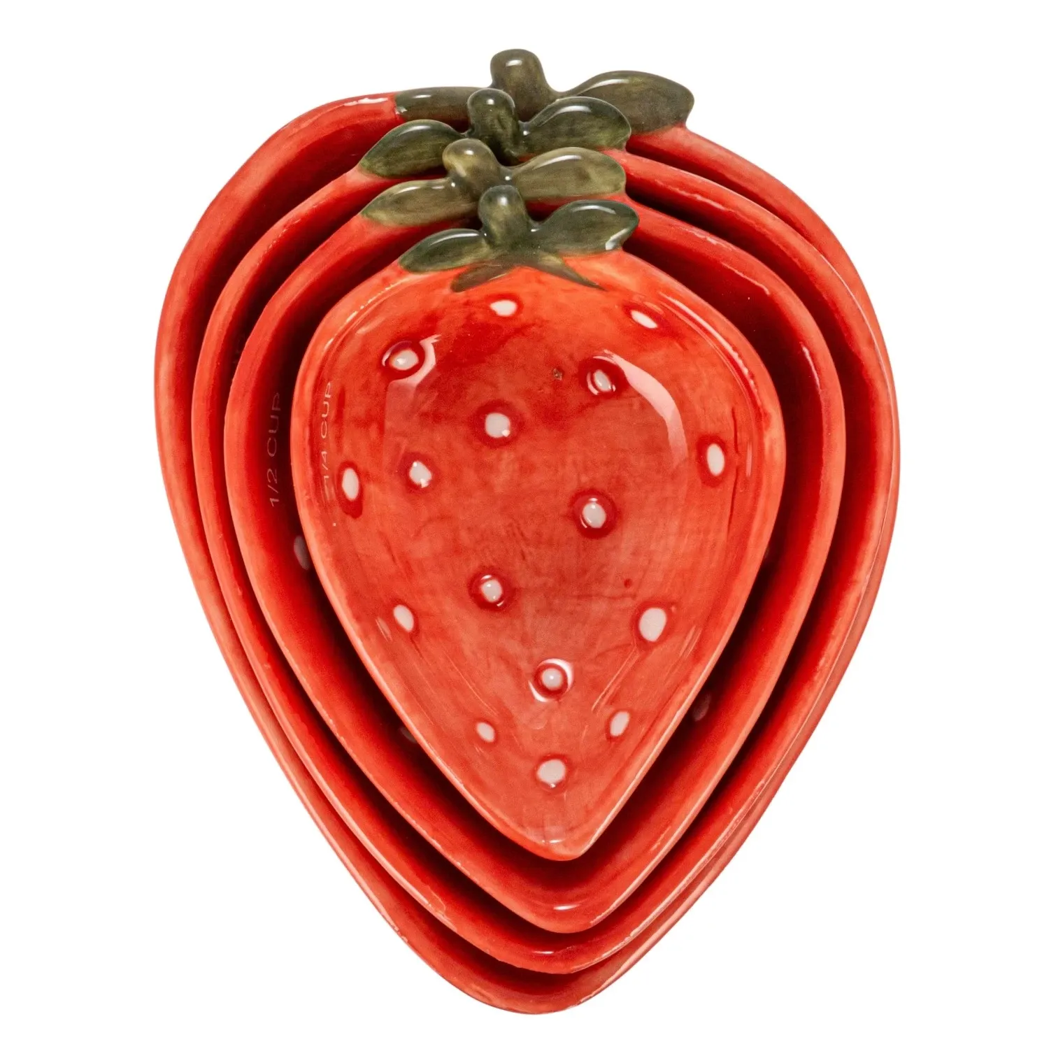 Set Of 4 Handpainted Stoneware Strawberry Measuring Cups