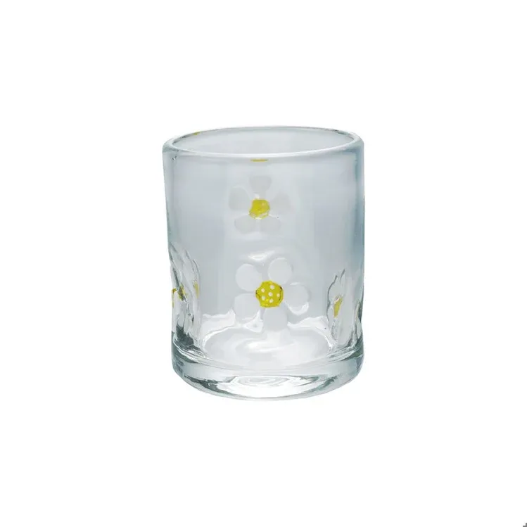 Drinking Glass With Embedded Glass Daisies 10oz