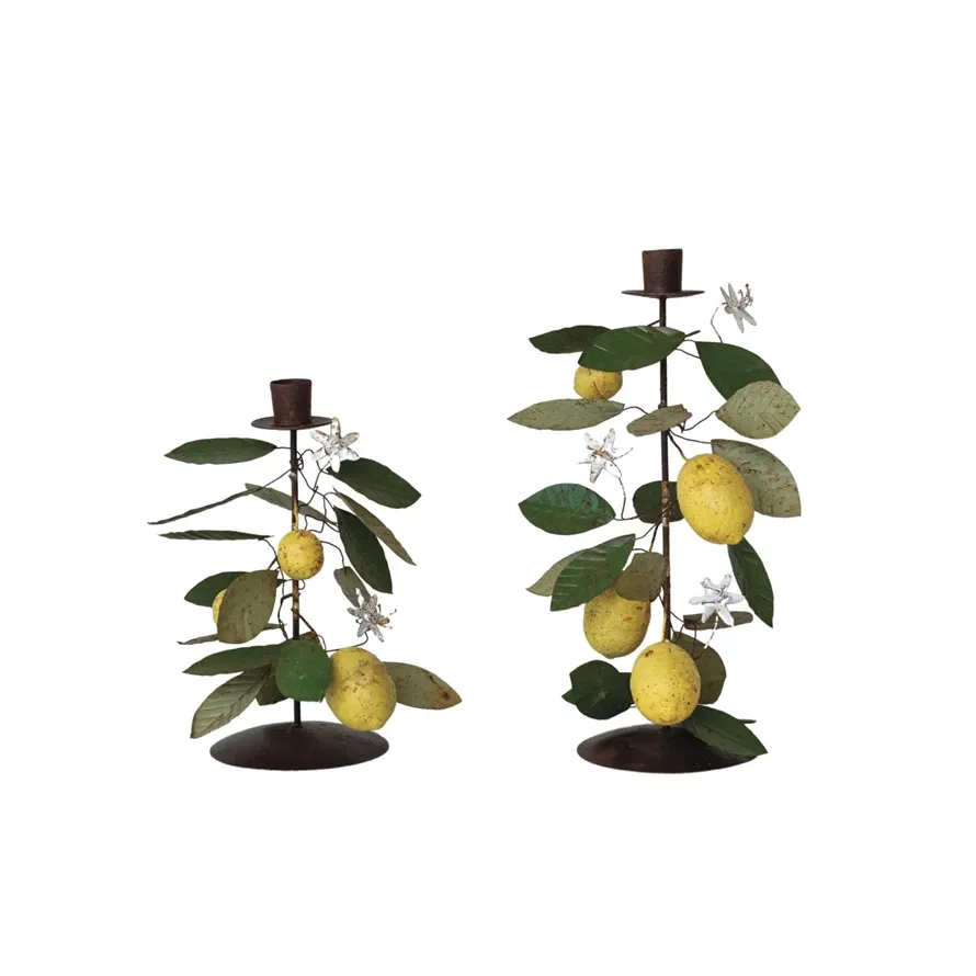Metal Taper Holder With Lemons &amp; Leaves Large