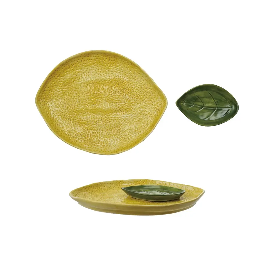 Set Of 2 Lemon Platter &amp; Leaf Dish 10&quot;