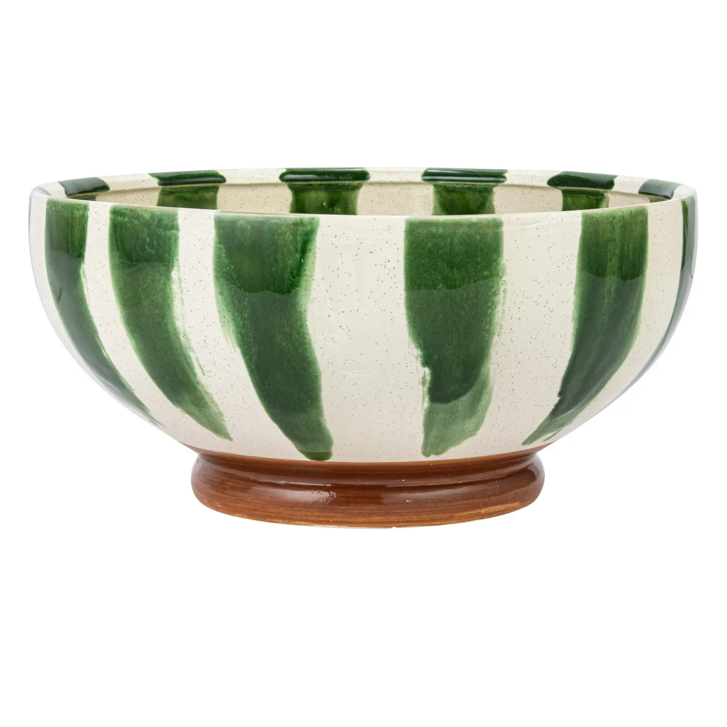 Round Stoneware Bowl Green Stripe 10-1/2&quot;