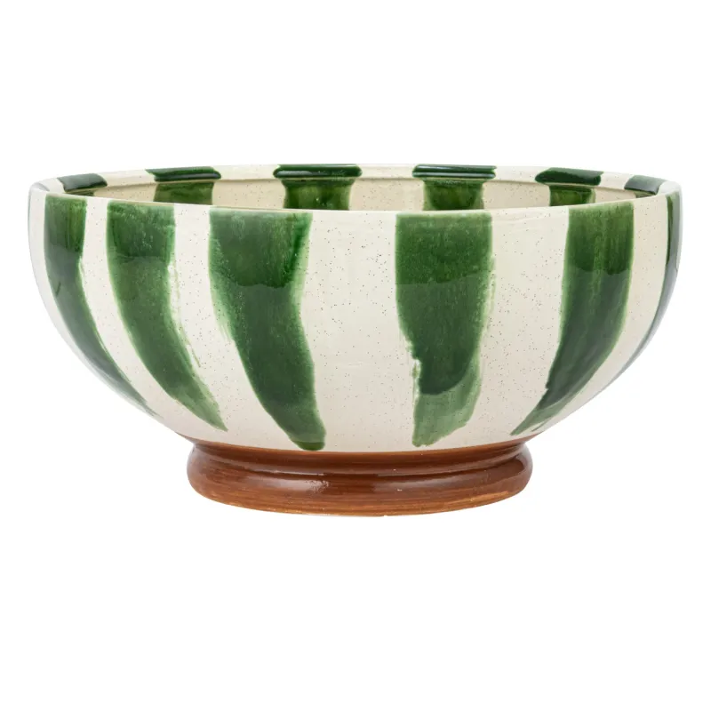 Round Stoneware Bowl Green Stripe 10-1/2&quot;