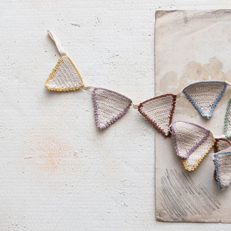 Cotton Crocheted Pennant Multi Colored Garland 72"