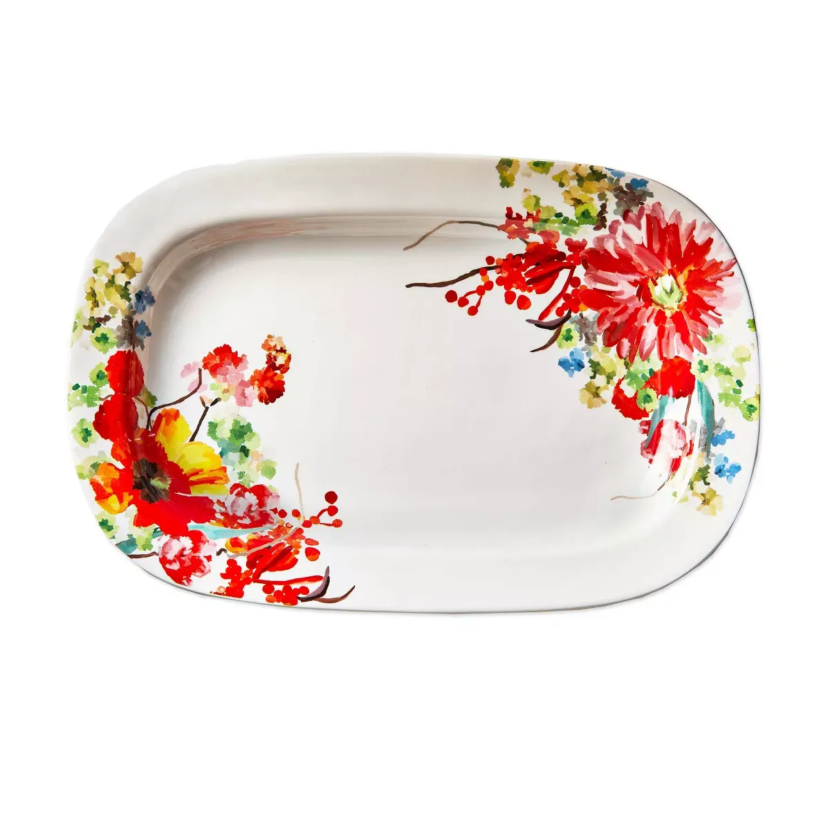 Ceramic Rectangular Platter Blooming Flowers