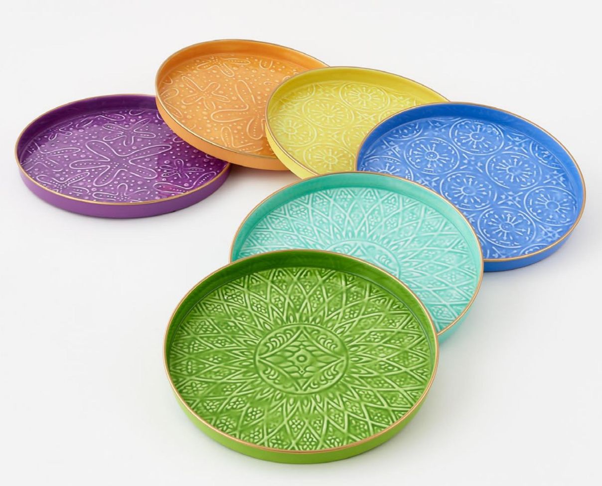 Enameled Embossed Round Tray 12&quot; In Purple