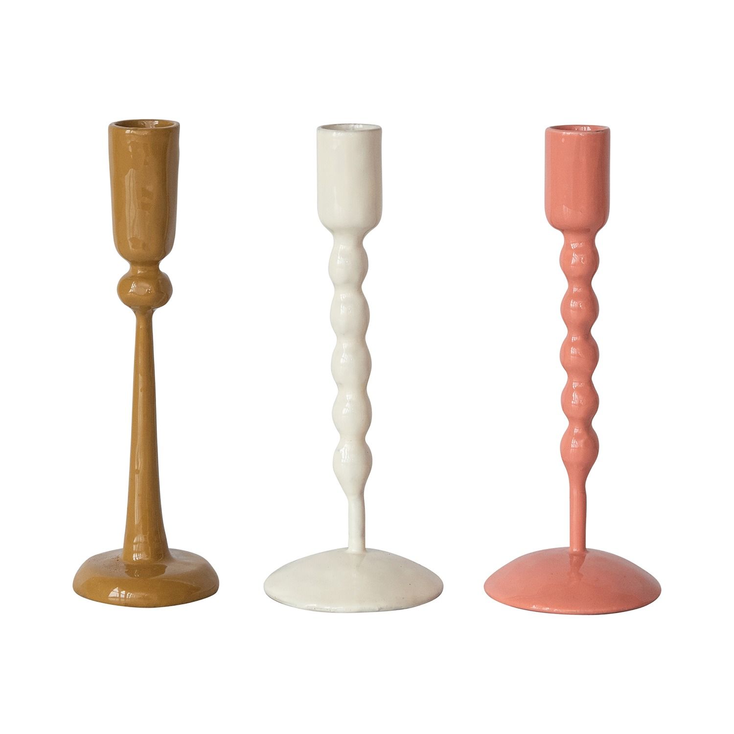 Enameled Metal Taper Holder Large Cream