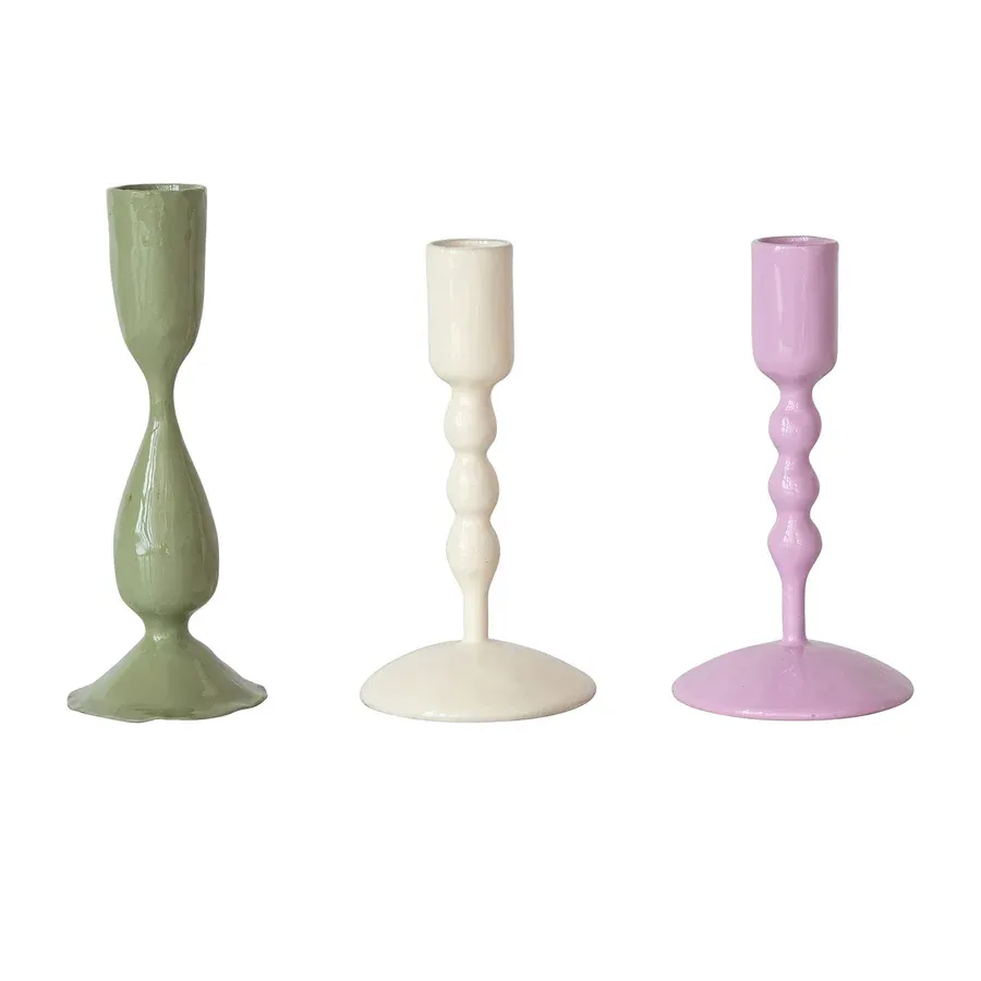 Enameled Metal Taper Holder Medium Sage Green
