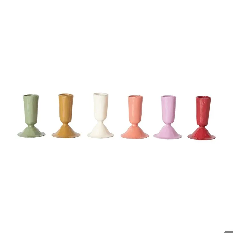 Enameled Metal Taper Holder Small Coral