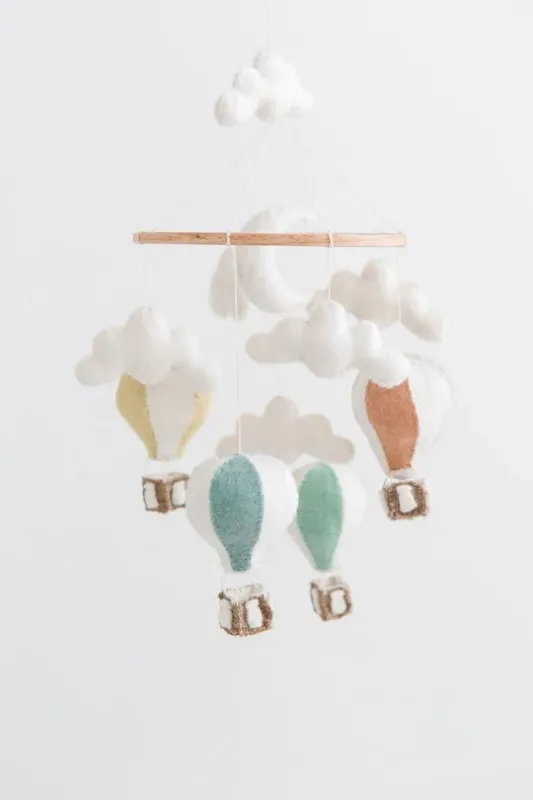 Handmade Wool Felt Hot Air Balloon Mobile