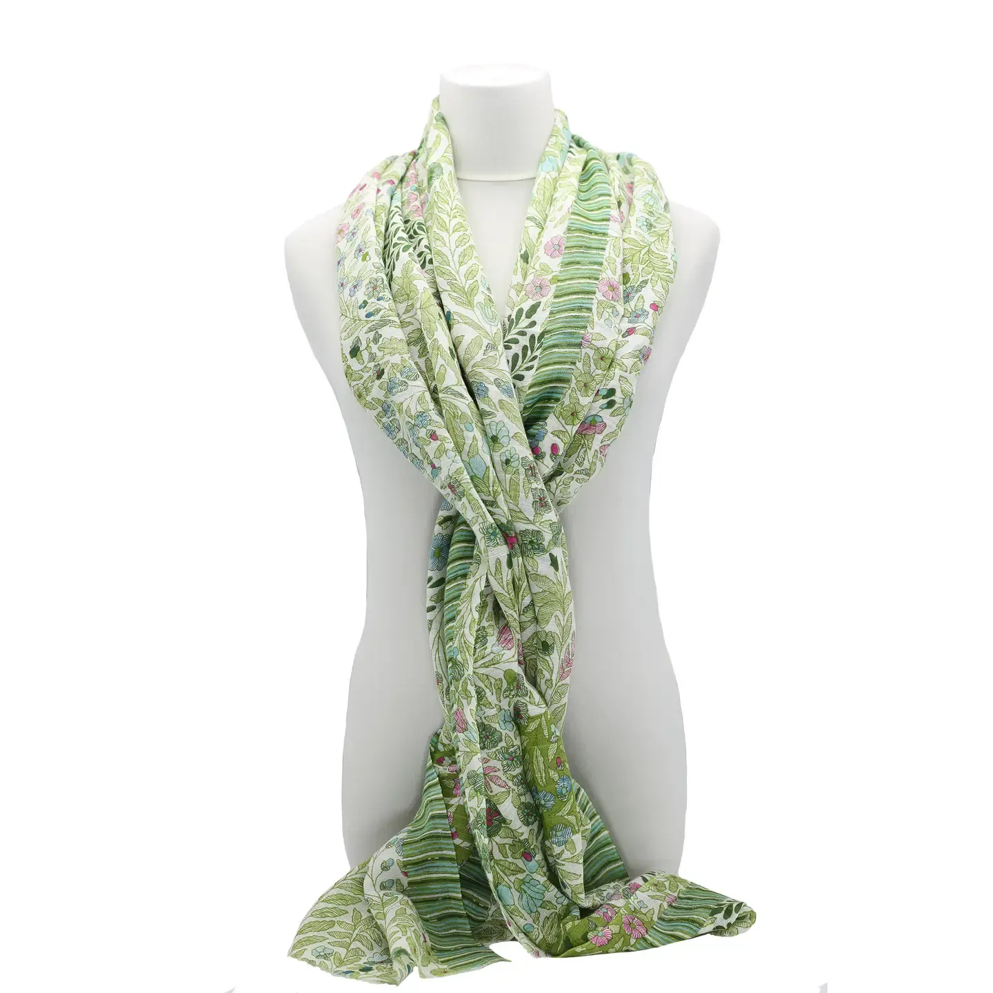 Handprinted Cotton Scarf Pastoral Green 90x200cm