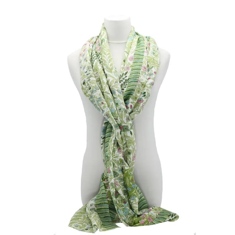 Handprinted Cotton Scarf Pastoral Green 90x200cm