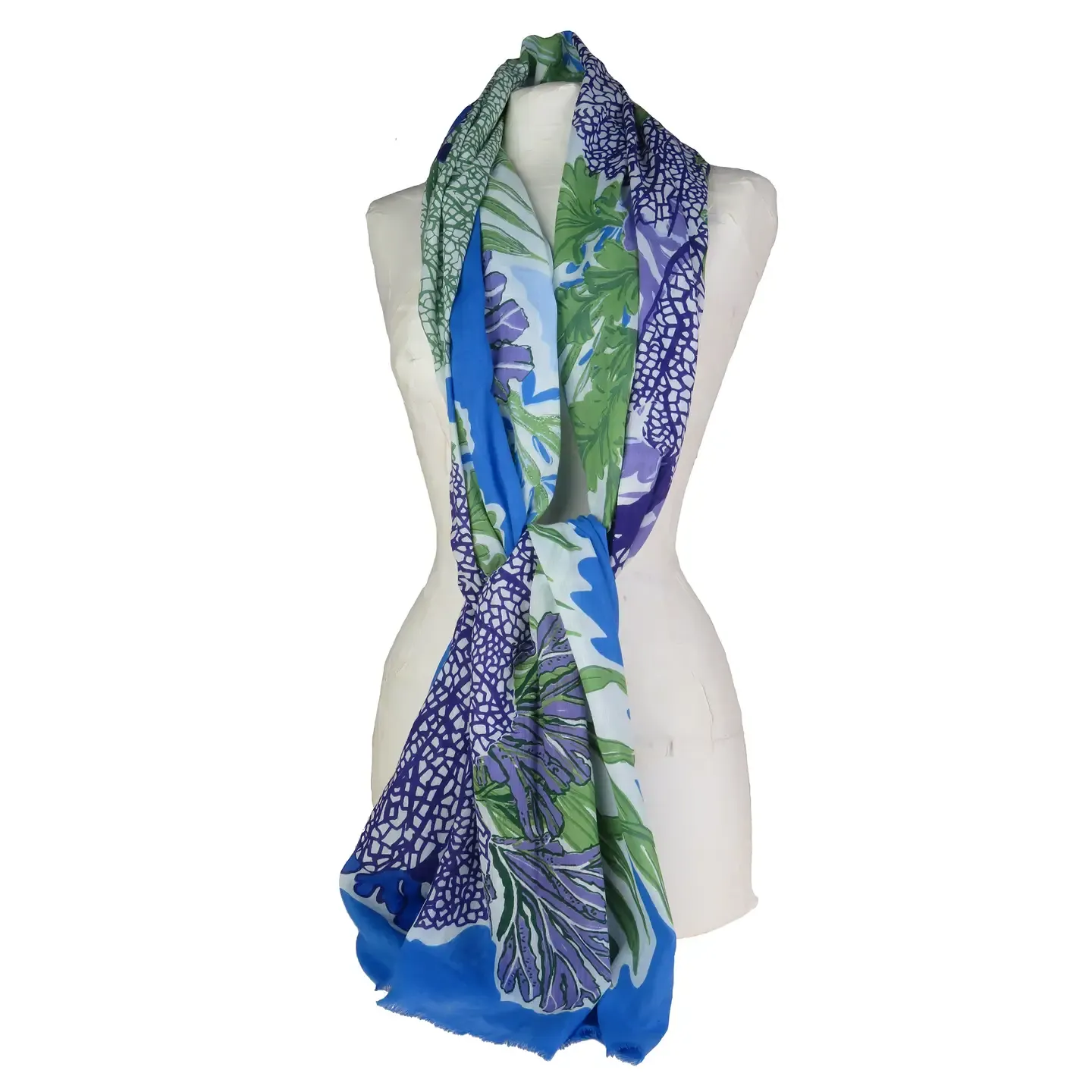 Handprinted Cotton Scarf Sofia Coral Pattern Violet 90x200cm