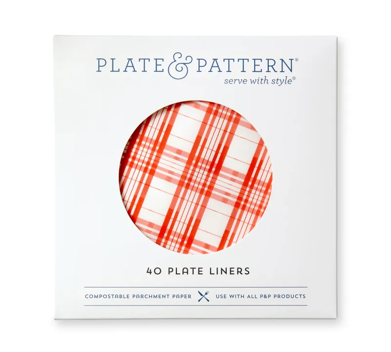 Pack Of 40 Parchment Paper Plate Liners In Red Plaid Pattern