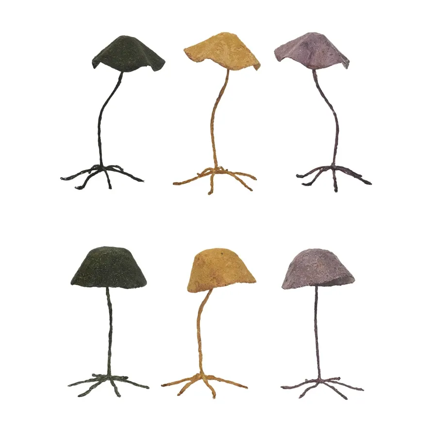 Paper Mache &amp; Iron Mushroom With Wavy Top In Purple 10&quot;