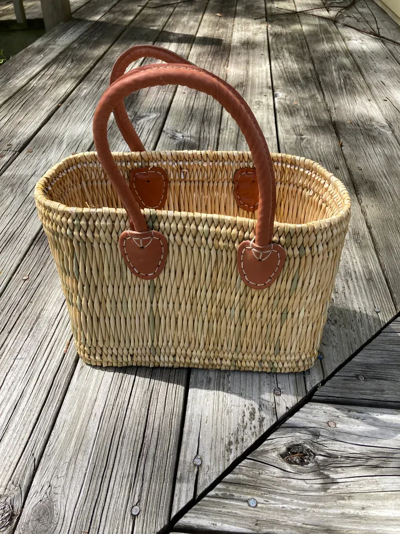 Handwoven Straw Tote With Long Handles Small