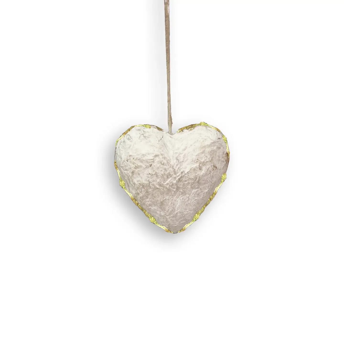Paper Mache Heart Ornament White And Gold Foil