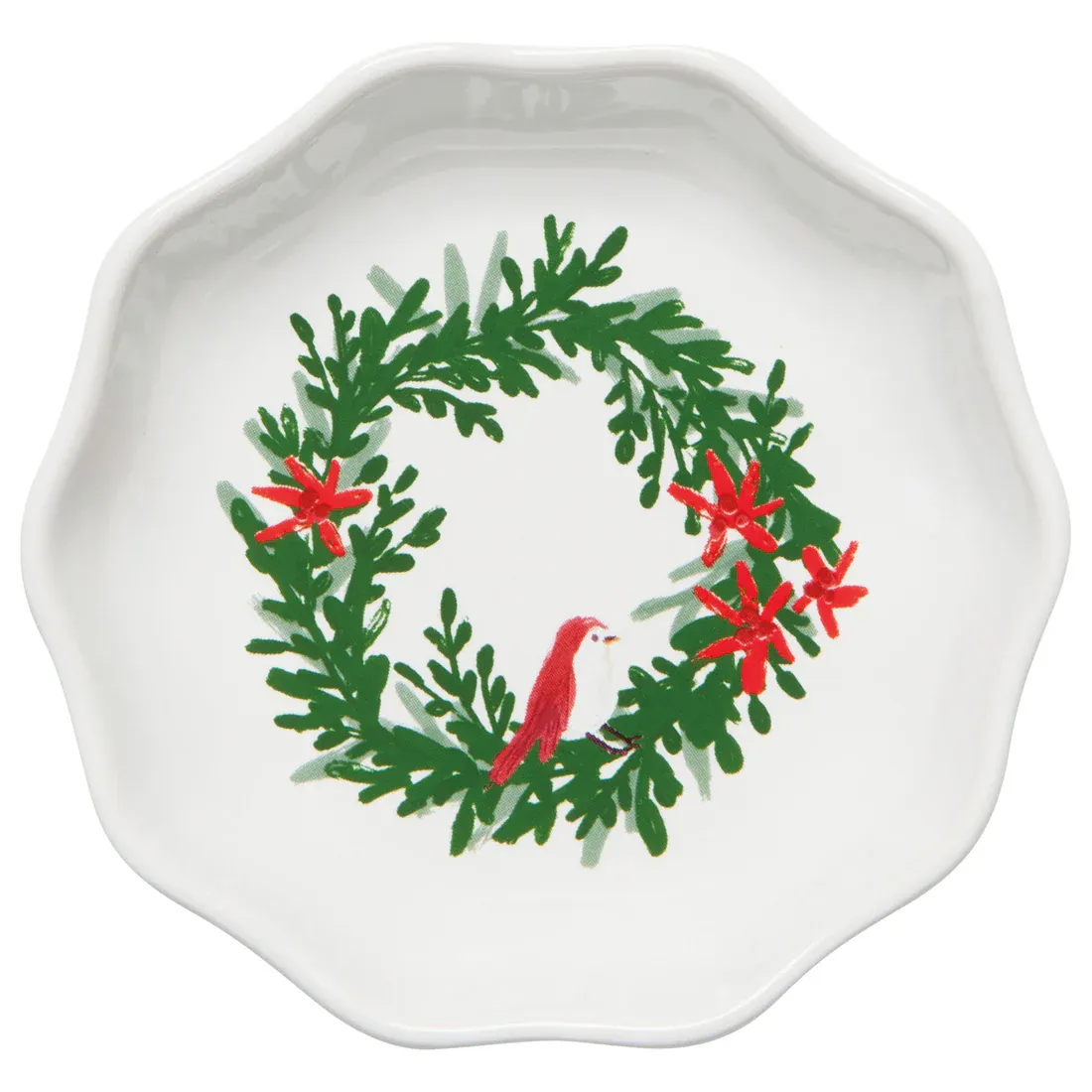 Pinch Bowl Wreath With Red Bird White