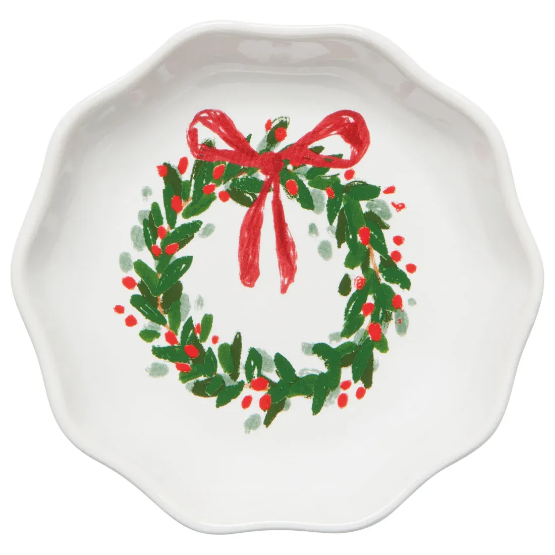 Pinch Bowl Wreath With Red Bow White