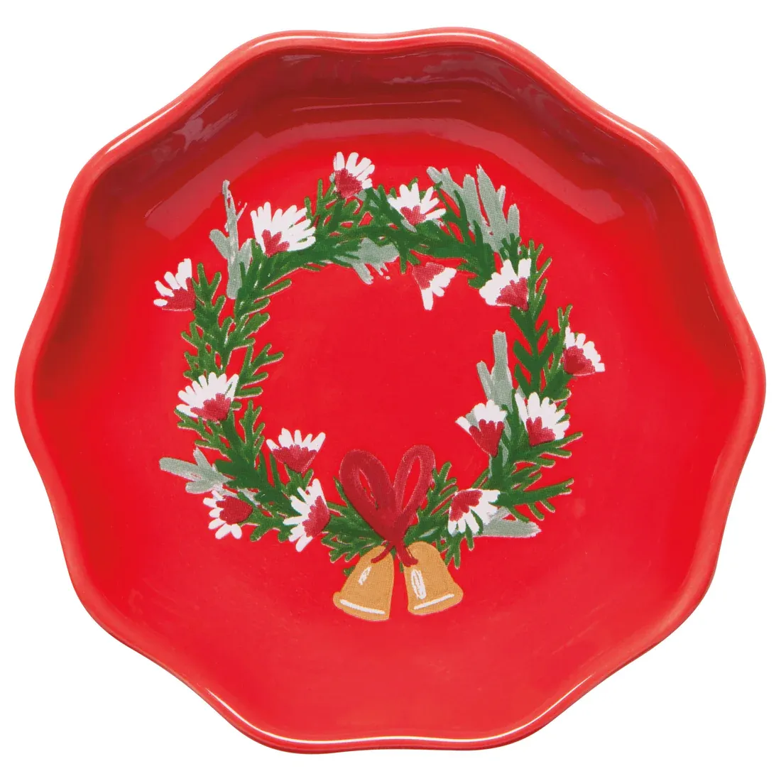 Pinch Bowl Wreath With Bells Red