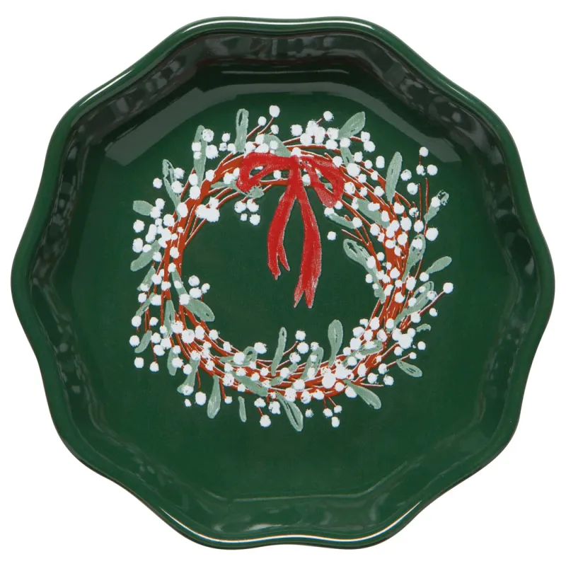 Pinch Bowl Wreath With Red Bow Green