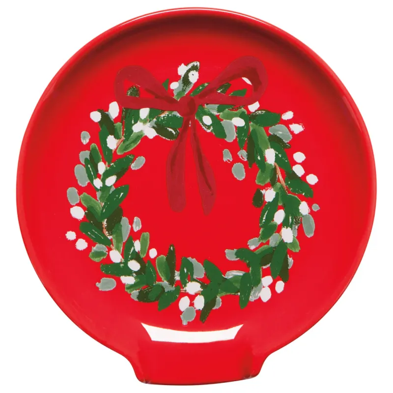 Spoon Rest Wreath With Bow Red