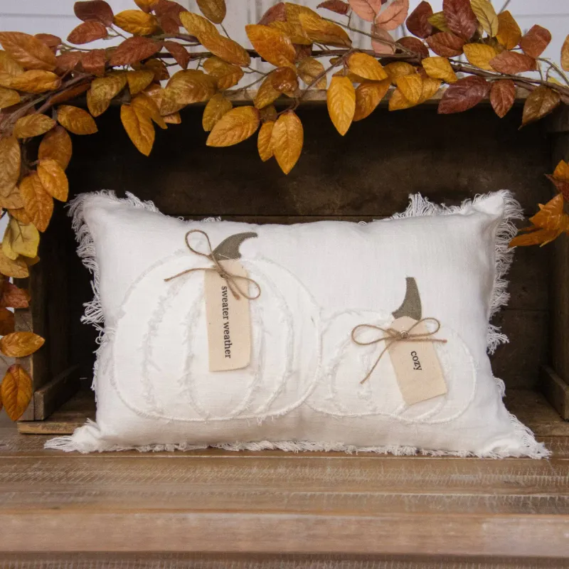 Pillow Raggedy Pumpkins With Sweater Weather &amp; Cozy Tags 12&quot; x 18&quot;