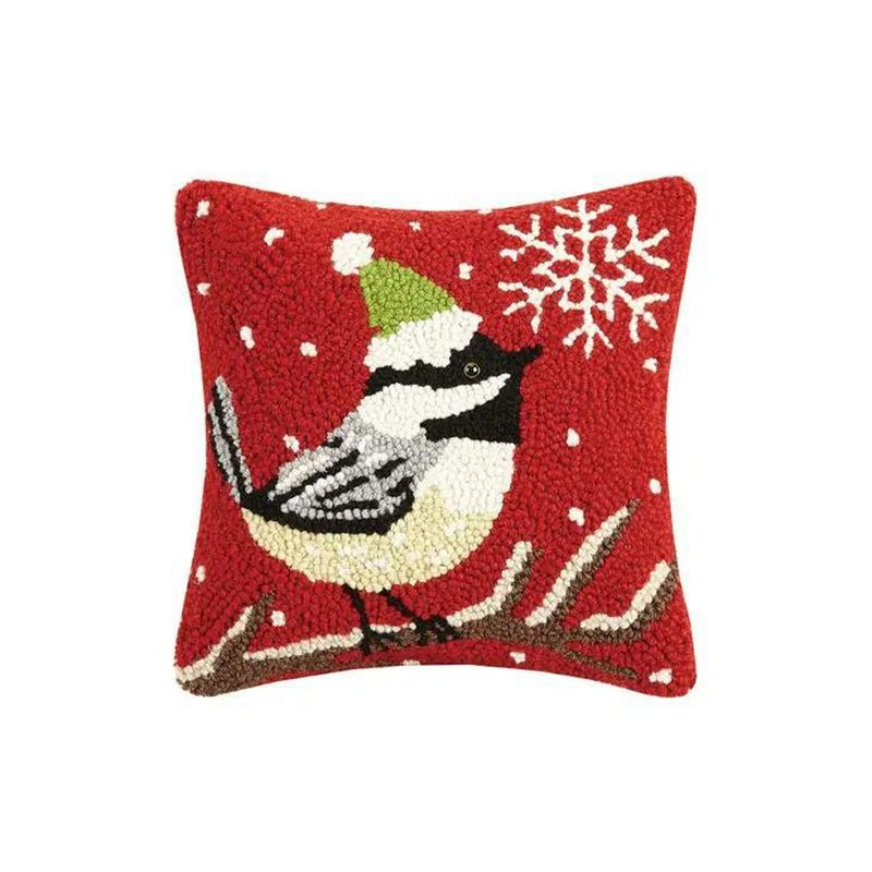 Chickadee With Snowflake Hook Pillow 10x10