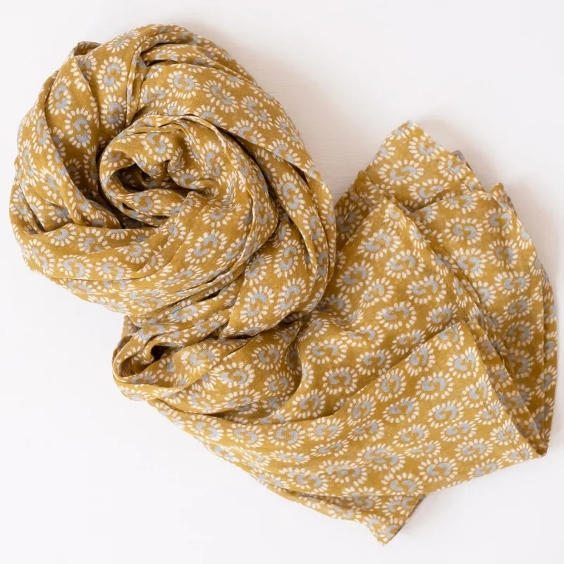 Block Printed Scarf Sunburst Dark Honey