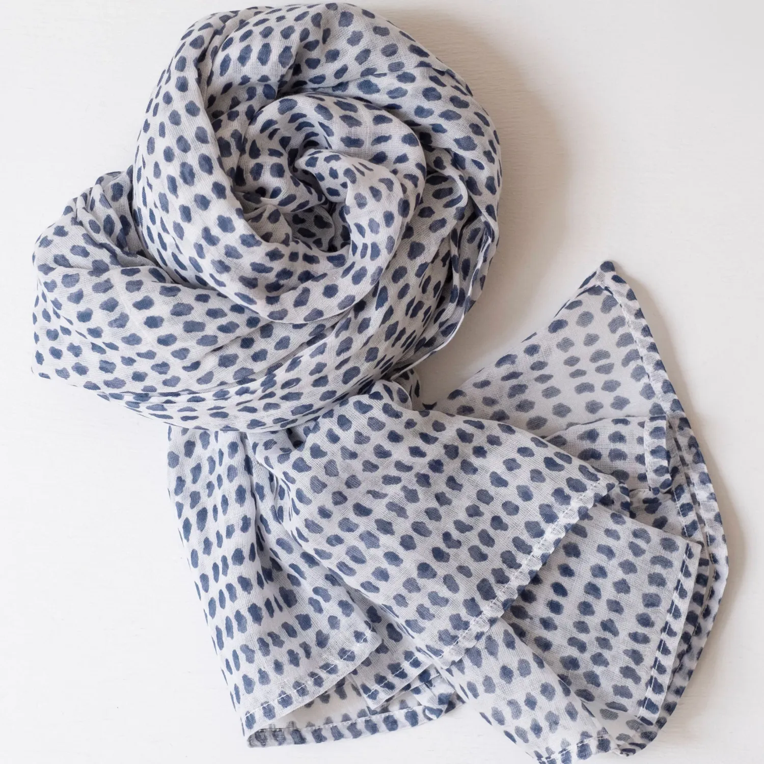 Block Printed Scarf Navy Dot