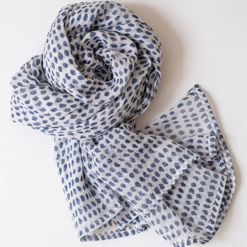 Block Printed Scarf Navy Dot