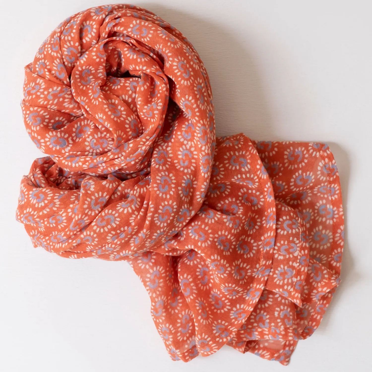 Block Printed Scarf Sunburst Coral