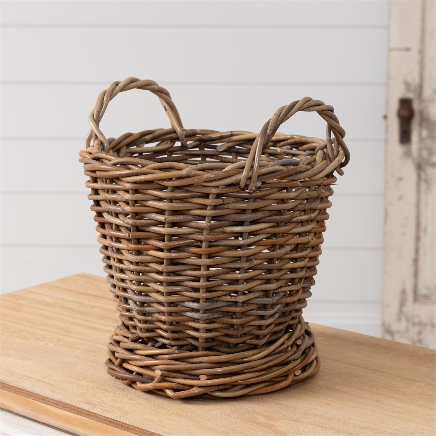 Rattan Basket With Handles 13&quot; H x 10.25&quot; Dia