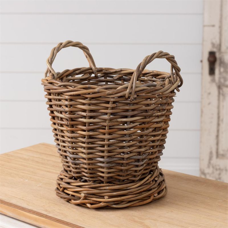 Rattan Basket With Handles 13&quot; H x 10.25&quot; Dia
