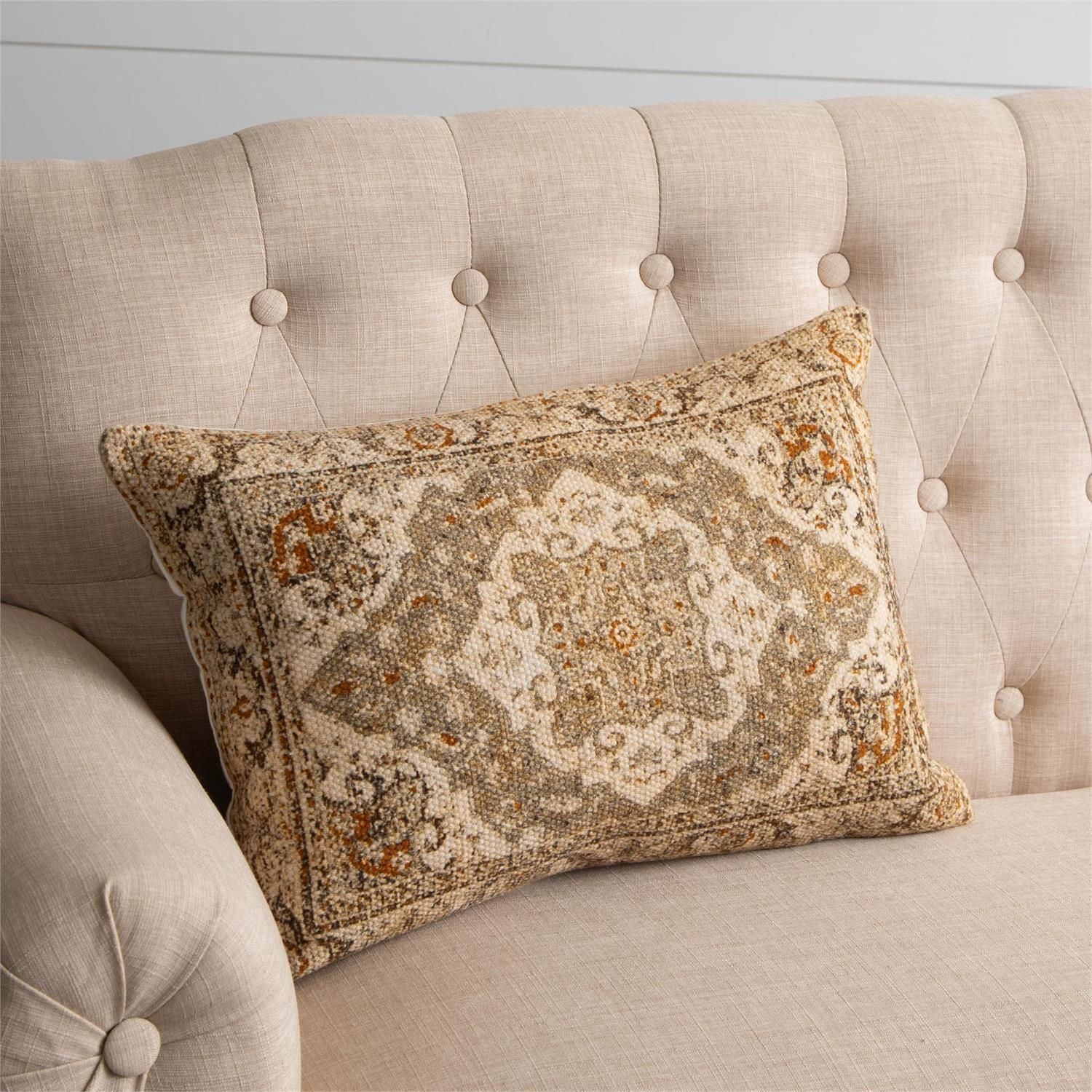 Lumbar Pillow Knubby Slub Antique Rug In Rust 14&quot; x 20&quot;