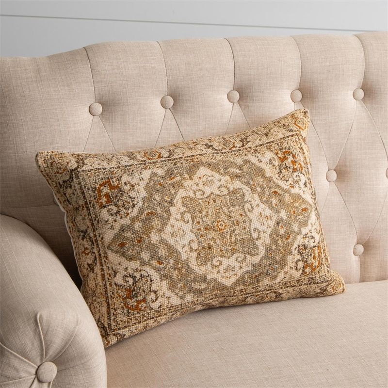 Lumbar Pillow Knubby Slub Antique Rug In Rust 14&quot; x 20&quot;