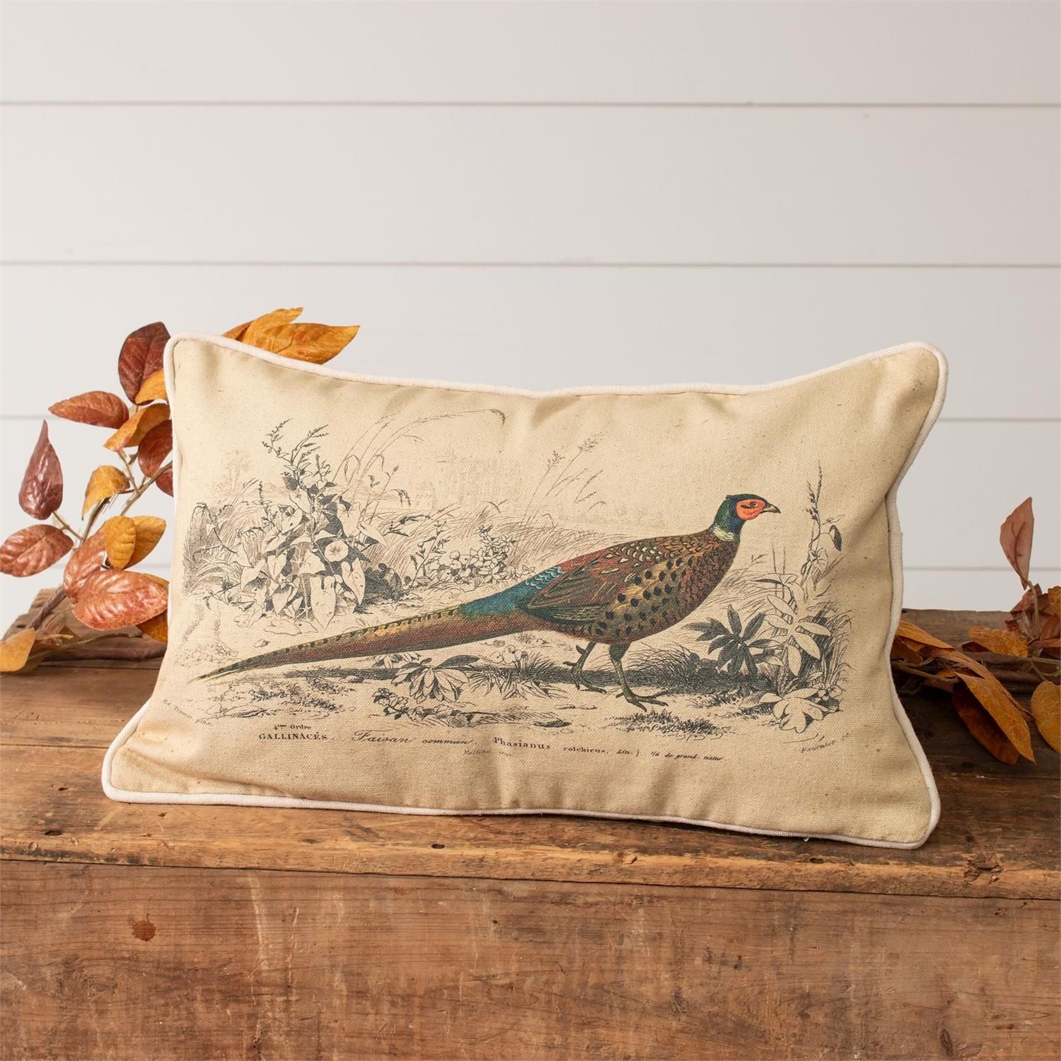 Lumbar Pillow Vintage Pheasant 10&quot; H x 16&quot; W